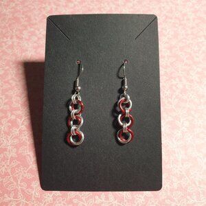 Chainmail Earrings Silver Red Lightweight Aluminum Rings Fishhook Backings